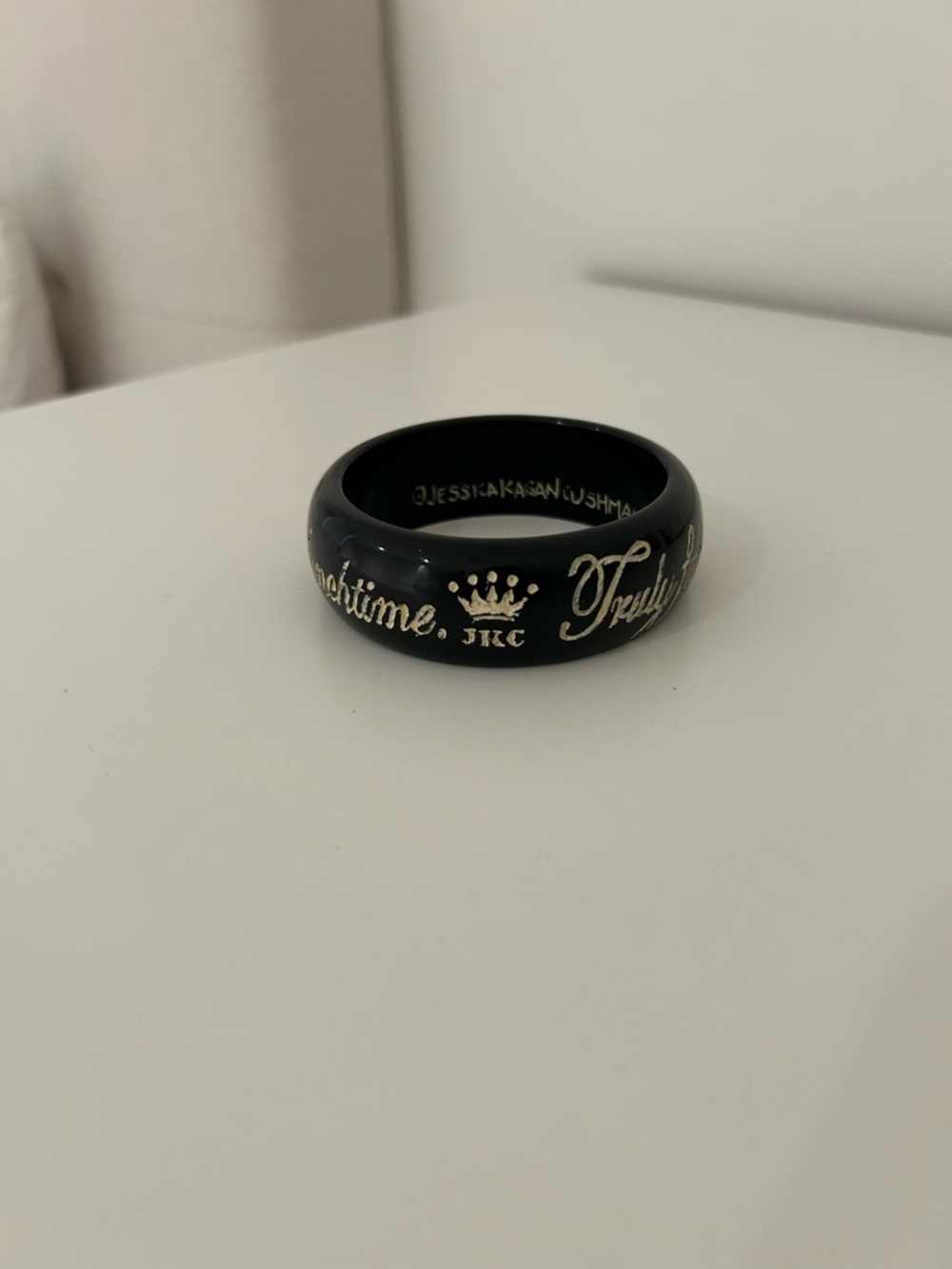 Jessica Kagan Cushman Black Resin Bangle with Cream Script Accents